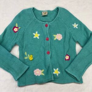 Frugi Kids Green Blue Teal Embroidered Florals Size 6-7 Organic Cotton